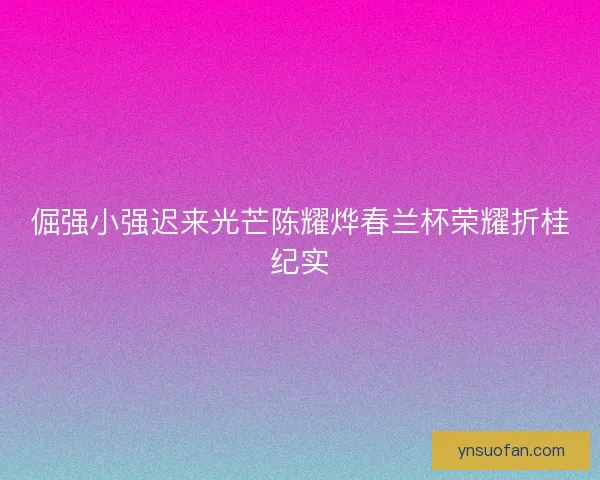 倔强小强迟来光芒陈耀烨春兰杯荣耀折桂纪实